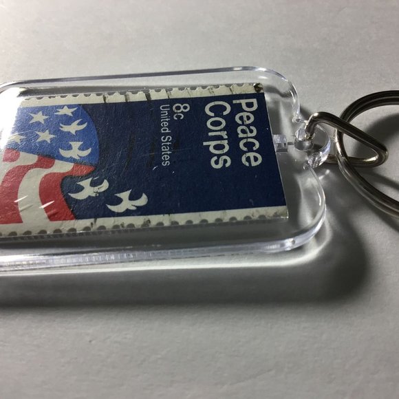 Peace Corp Keychain - Recycled Postage Stamp USA #K29 - Picture 3 of 6